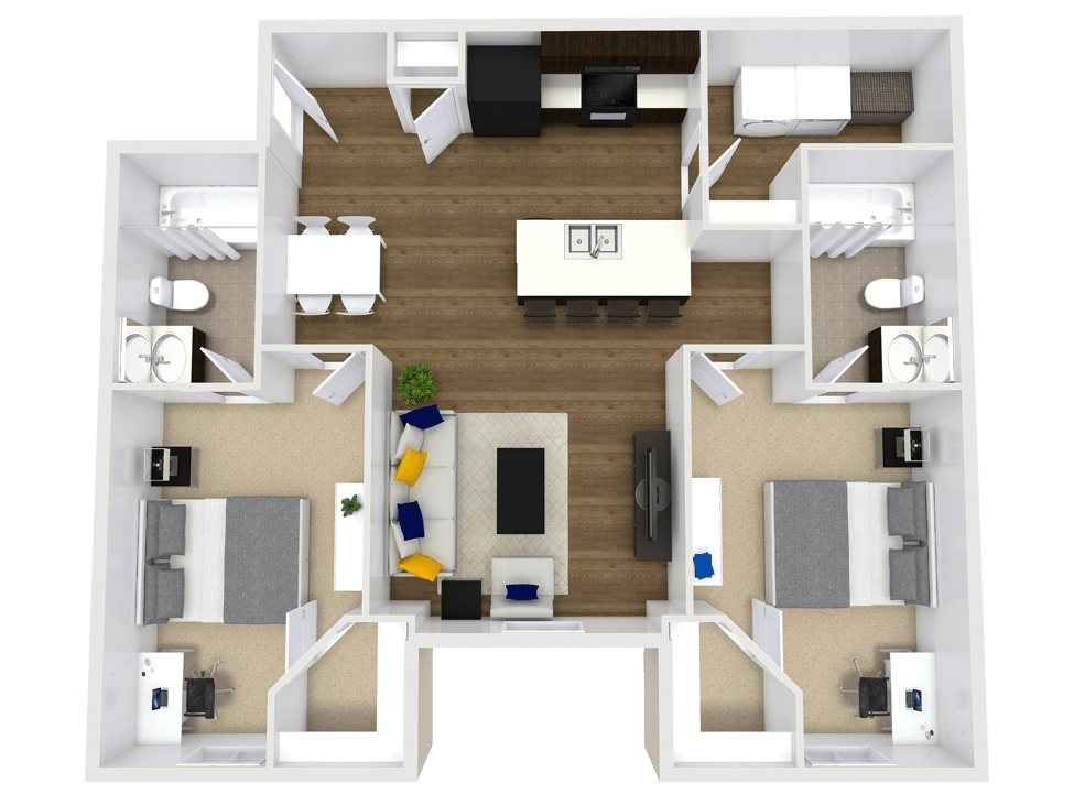 2 Bed 2 Bath Apartment Layout