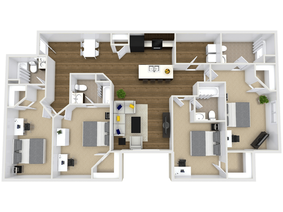 4 Bed 4 Bath Apartment Layout